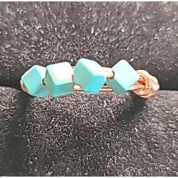 NEW Handmade Wire Wrapped Ring Coppertone Statement Turquoise Beaded  Size 8 - Picture 1 of 5